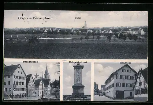 AK Deckenpfronn, Totalansicht, Strassenpartie, Kriegerdenkmal