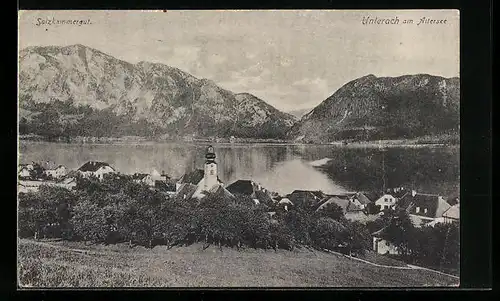 AK Unterach am Attersee, Ortsansicht mit Attersee