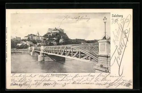 AK Salzburg, Flusspartie mit Karolinenbrücke
