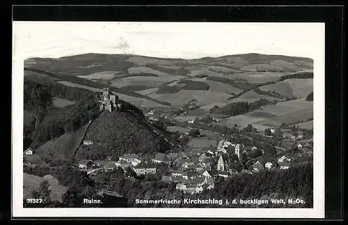 AK Kirchschlag, Burgruine mit Ortsansicht