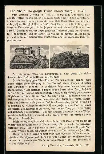 AK Piesting, Ruine Starhemberg und Maierhof, Infotext