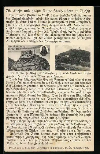 AK Piesting, Ruine Starhemberg, Maierhof, Infotext