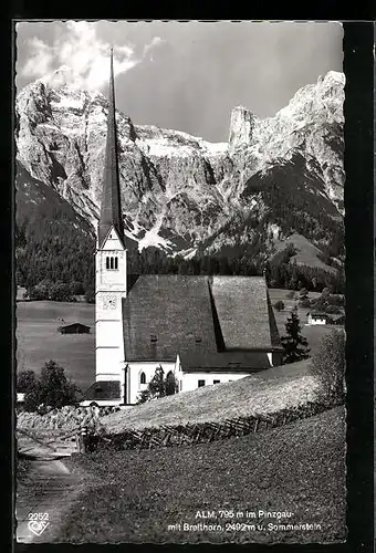 AK Alm /Pinzgau, Kirche mit Breithorn und Sommerstein