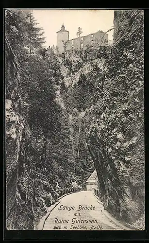 AK Gutenstein, Lange Brücke mit Burgruine