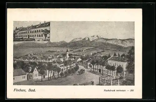 AK Bad Fischau, Hotel, Ortspartie mit Strasse