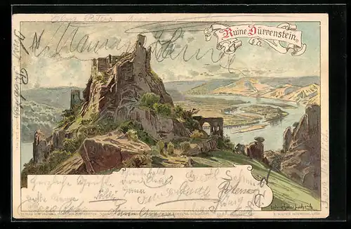Künstler-AK Ludwig Hans Fischer: Dürrenstein, Ruine, Gesamtansicht