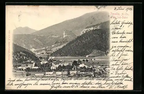 AK Pernitz, Ortsansicht mit Bergen