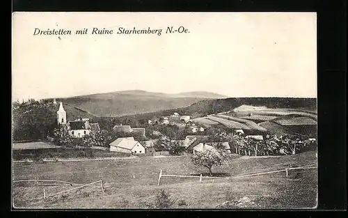 AK Dreistetten, Gesamtansicht mit Ruine Starhemberg