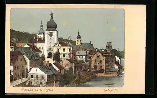 AK Waidhofen a.d. Ybbs, Ybbspartie mit Kirchtürmen