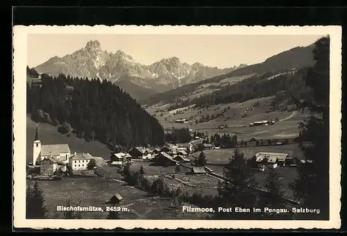 AK Filzmoos, Ortspanorama mit Kirche und Bischofsmütze
