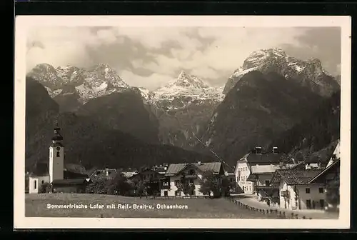 AK Lofer, Ortsansicht mit Reif-Breit-u. Ochsenhorn