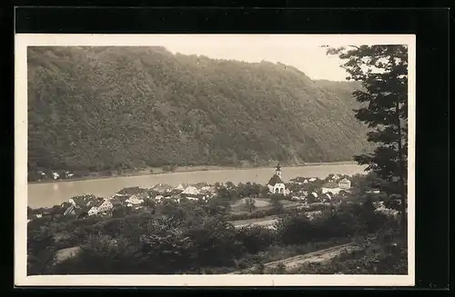 AK Engelhartszell a. d. Donau, Teilansicht mit Flusslauf