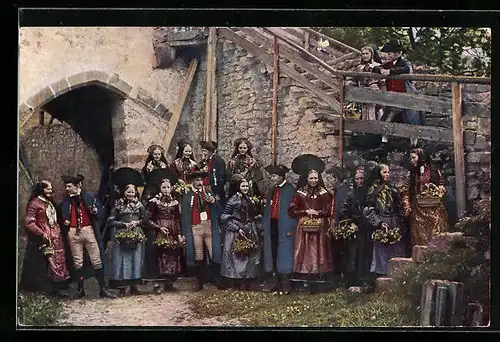 AK Gruppe von Männern und Frauen in Hohenzollerischen Volkstrachten