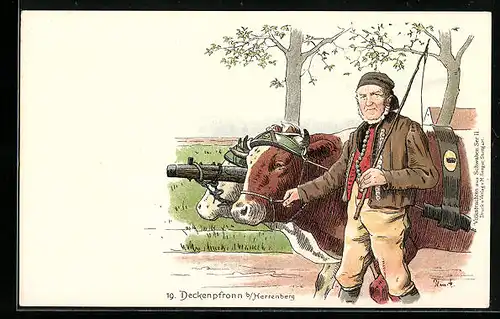 AK Deckenpfronn /Herrenberg, Bauer in schwäbischer Tracht mit Zugochsen