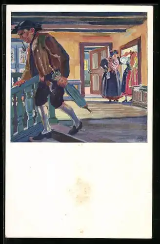 Künstler-AK Bleibts Gsund!, Tracht Sudeten