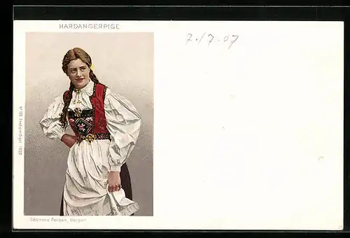 AK Hardangerpige, Norwegerin in Trachtenkleidung