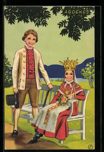 Künstler-AK Agdenes, Norwegisches Paar in Tracht