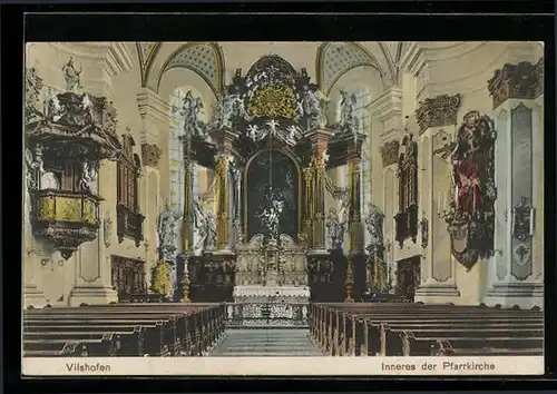 AK Vilshofen, inneres der Pfarrkirche, Innenansicht