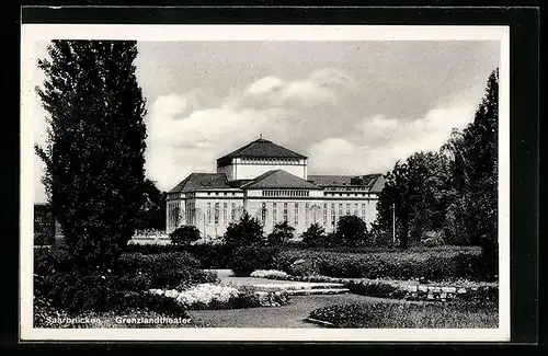 AK Saarbrücken, Parkpartie mit Grenzlandtheater