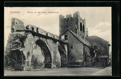 AK Worms, Partie an der alten Stadtmauer