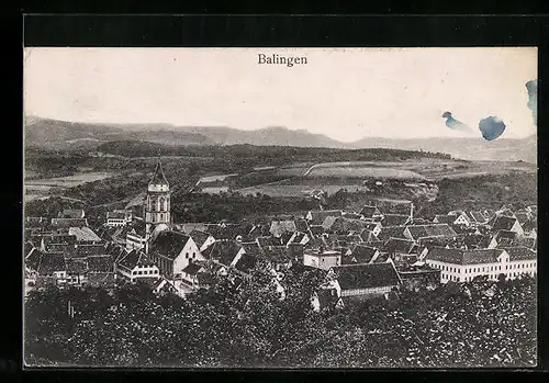 AK Balingen, Blick auf dem Dorf mit Kirchturm