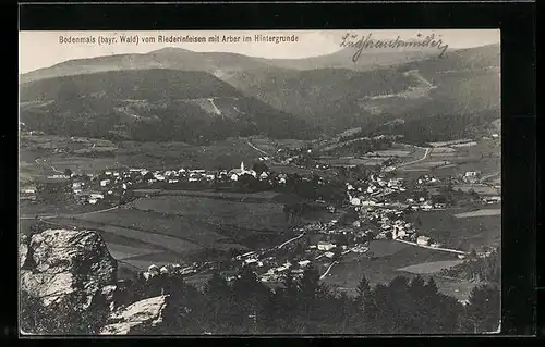 AK Bodenmais (bayr. Wald), Riederinfelsen mit Arber im Hintergrund