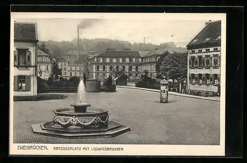 AK Zweibrücken, Herzogsplatz mit Ludwigsbrunnen