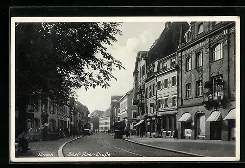 AK Lörrach, Strasse u. Cafe Pape