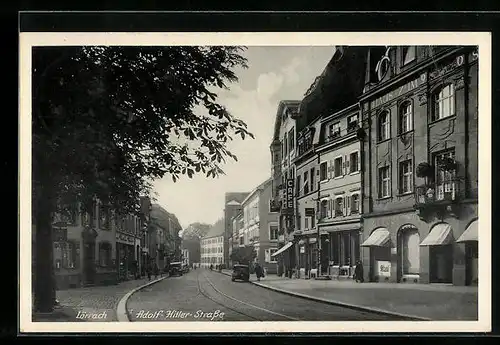 AK Lörrach, Blick in die Strasse u. Cafe Pape