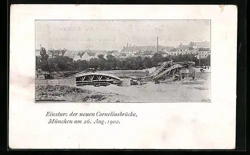 AK München, neue Corneliusbrücke nach dem Einsturz 1902