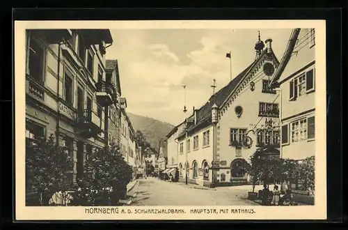 AK Hornberg, Ort a. d. Schwarzwaldbahn, Hauptstr. mit Rathaus