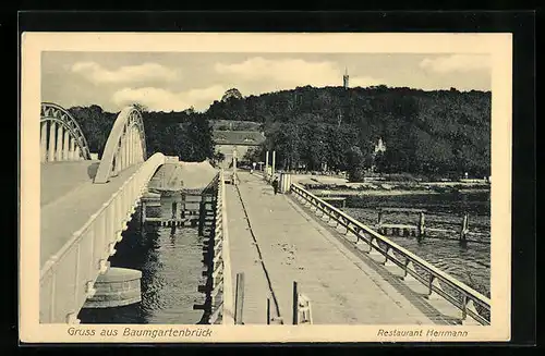 AK Baumgartenbrück, Restaurant Herrmann v. d. Brücke aus