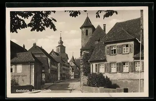 AK Crailsheim, Ellwangerstrasse mit Kirche