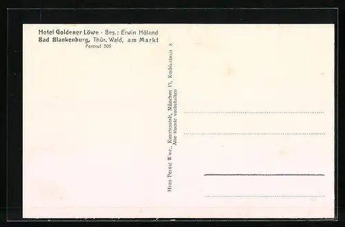 Künstler-AK Bad Blankenburg / Thür. Wald, Hotel Goldener Löwe und Geschäfte