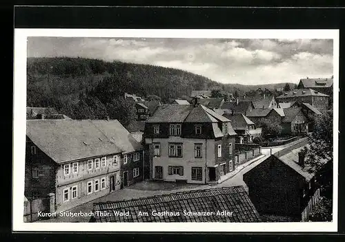 AK Stützerbach /Thür. Wald, Strassenpartie am Gasthaus Schwarzer Adler