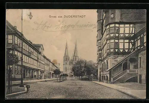 AK Duderstadt, Strassenpartie mit Fachwerk