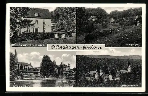 AK Erlinghagen-Gimborn /Bez. Köln, Pension Geschw. Frielingsdorf u. Schloss Gimborn