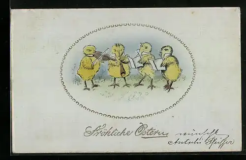 AK Osterküken musizieren zu Ostern