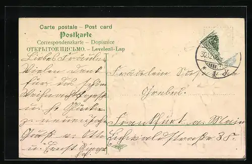 AK Kinder mit Blumen, Hufeisen und Post