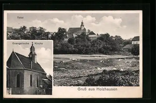 AK Holzhausen, Evgl. Kirche und Teilansicht