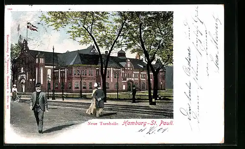 AK Hamburg-St. Pauli, Neue Turnhalle hinter Bahnschienen