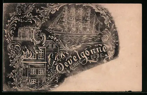 Künstler-AK Hamburg-Altona, Gebäudeansicht, Segelschiff, Ortspartie