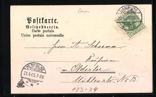 Passepartout-Lithographie Hamburg, Passanten vor dem Kaiser Wilhelm-Denkmal