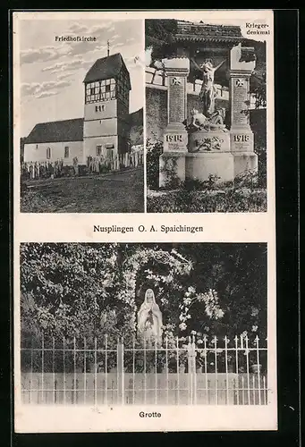 AK Nusplingen O. A. Spaichingen, Fridhofkirche, Kriegerdenkmal, Grotte