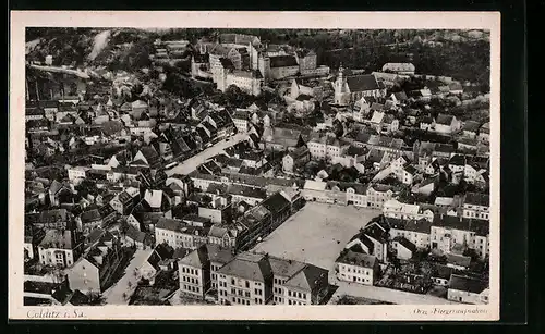 AK Colditz, Fliegeraufnahme mit Stadtzentrum