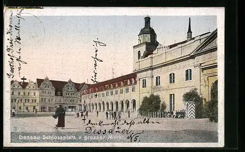 AK Dessau, Schlossplatz und grosser Markt