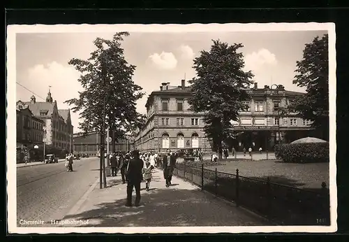 AK Chemnitz, Strassenpartie am Hauptbahnhof