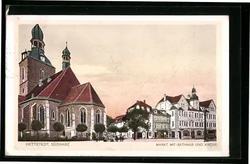 AK Hettstedt /Südharz, Markt mit Rathaus und Kirche
