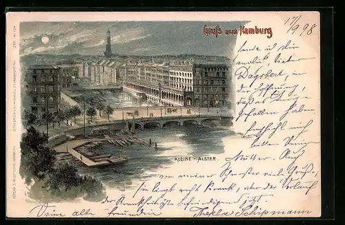 Lithographie Hamburg, Blick auf die kleine Alster