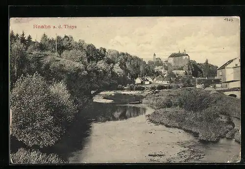 AK Raabs a. d. Thaya, Uferpartie mit Schloss